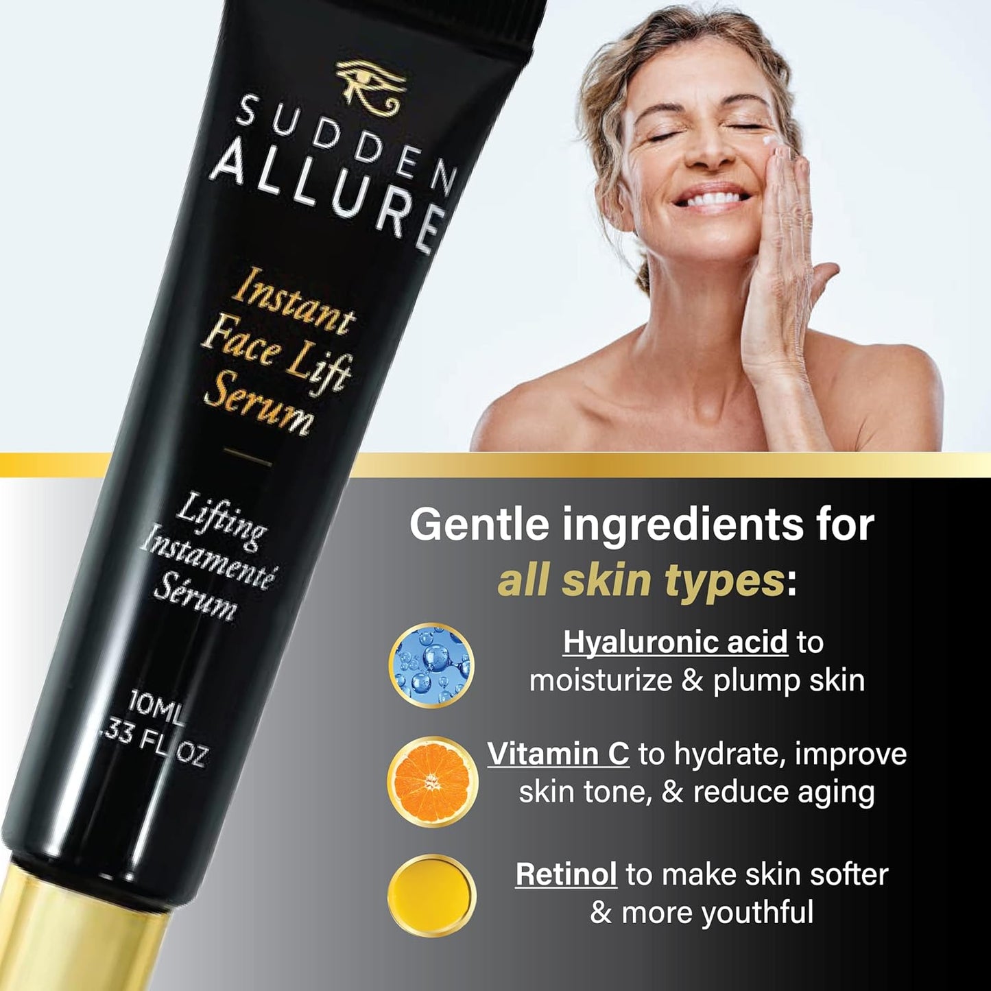 Sudden Allure Instant Face Lift Serum – Erase Under Eye Bags & Wrinkles in 60 Seconds - Firming Face & Eye Serum Cream - Instantly Tighten & Reduce Eye Bags & Crows Feet | Made in USA (10 ml, 3 Pack)