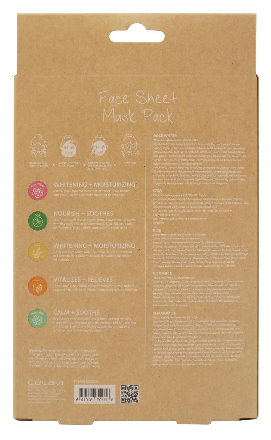 Celavi Essence Facial Sheet Face Mask Classic Authentic Korean Moisturizing Skincare, Pack of 5 (LIMITED EDITION)