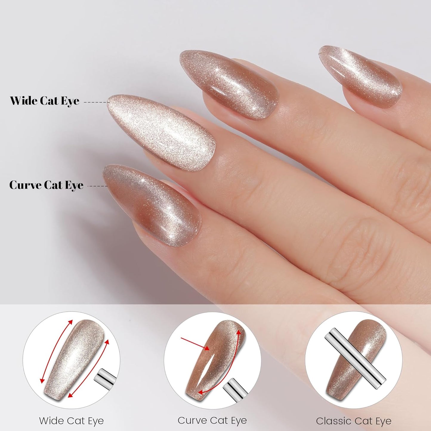 YTD Likomey Cat Eye Gel Nail Polish,15ml Champagne Gold Holographic Translucent Neutral Jelly Sheer Shiny Magnetic Glitter UV Varnish with Magnet Stick,MY331