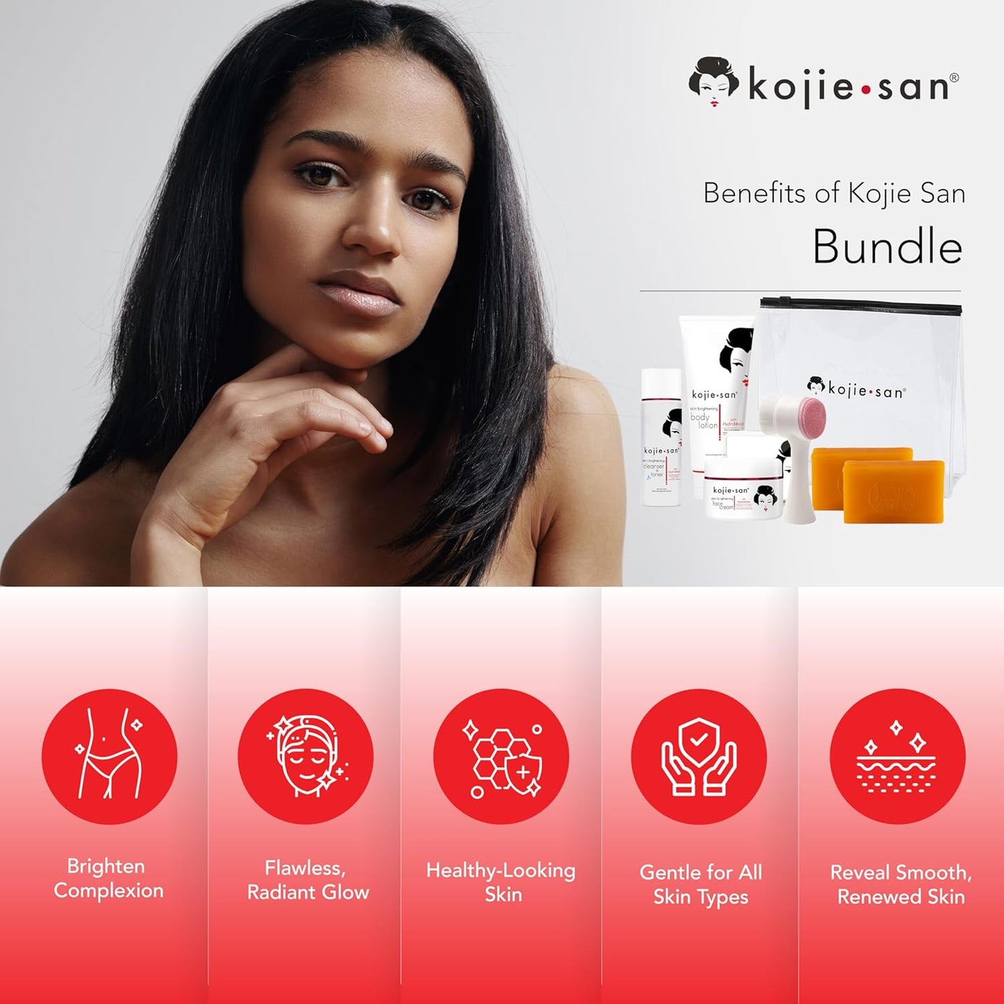 Kojie San Face & Body Shower Set - The Original Kojic Acid Soap that Reduces Visibility of Dark Spots, Hyperpigmentation, and Other types of Skin Damage – 135g x 2 Bars with Lotion, Cream and Toner