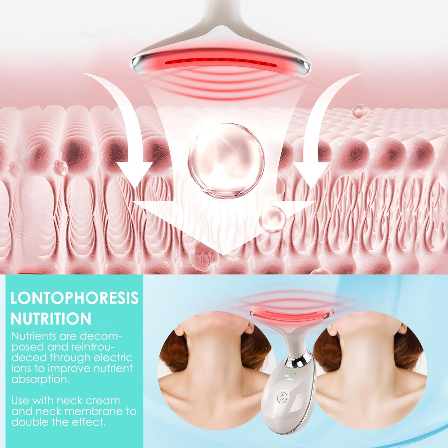 Facial Massager Red-Light-Therapy-for-Face and Neck, Face 𝖲 culpting Wand with 7 Color (Champagne)