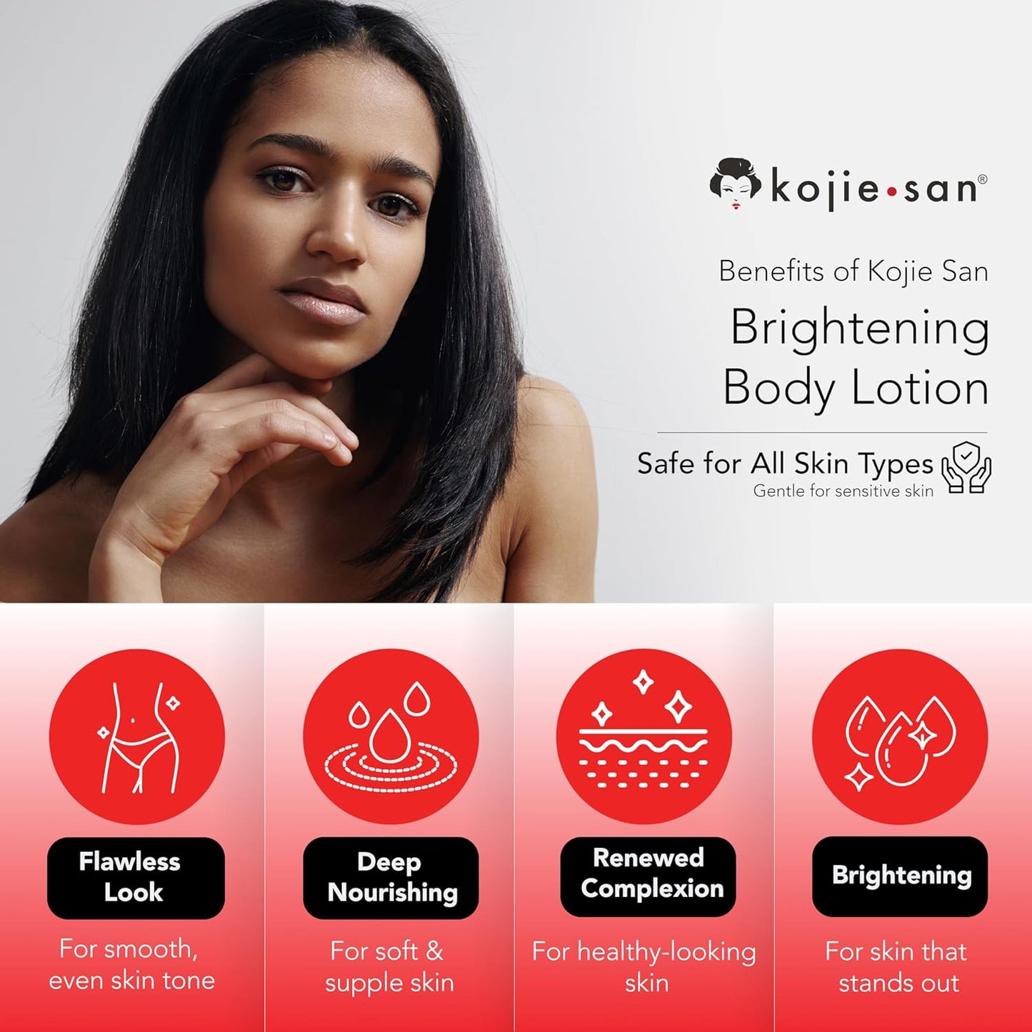 Kojie San Face & Body Complete Brightening Set - 3 x 100g Bars Soap, Body Lotion, Face Cream, Toner, and Face Cleansing Brush - 7pcs