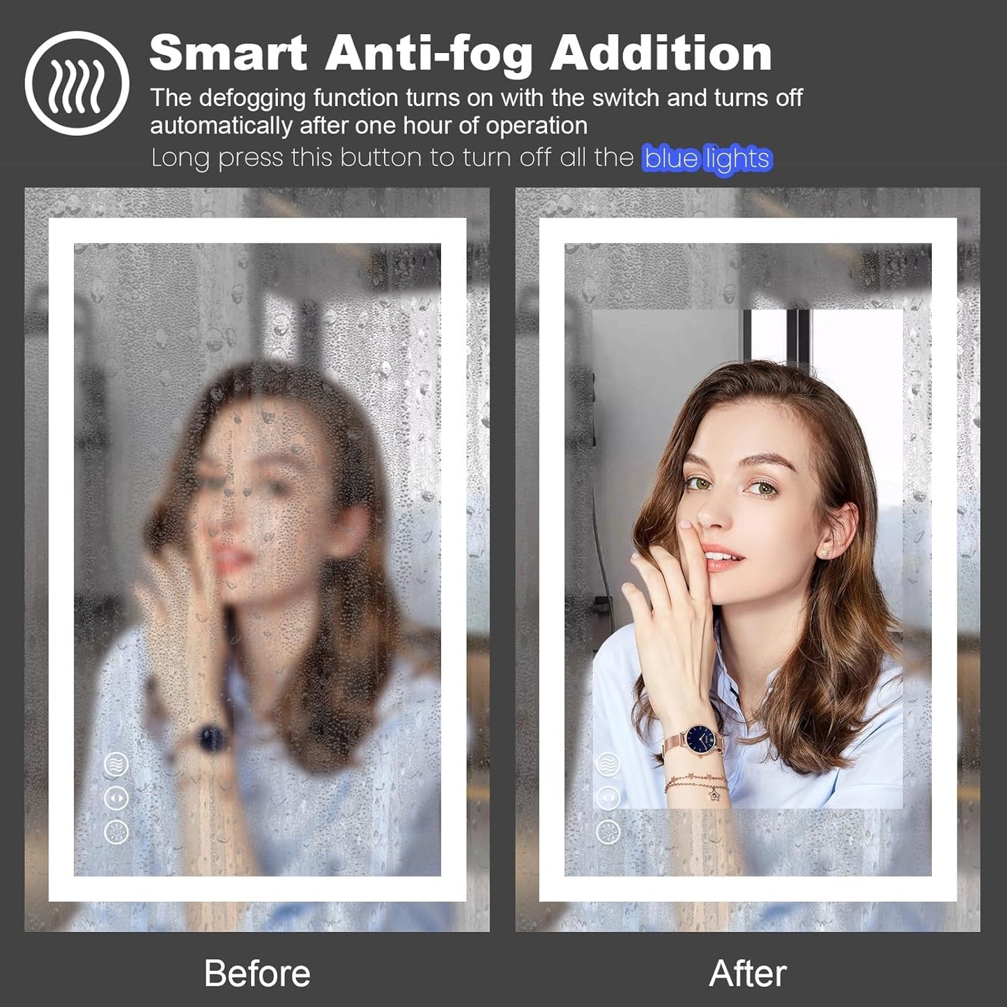 Amorho LED Bathroom Mirror 55"X40" with Front and Backlight, Stepless Dimmable Wall Mirrors with Anti-Fog, Shatter-Proof, Memory, 3 Colors, Double LED Vanity Mirror(Horizontal/Vertical)