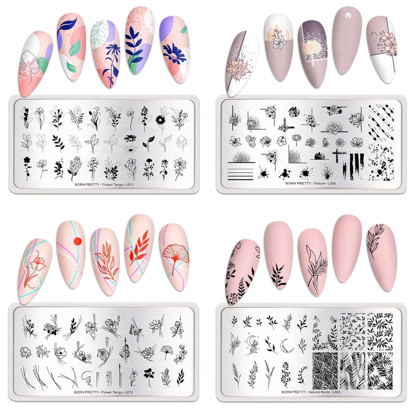 BORN PRETTY Stamping Temeplates Nail Art Stamping Plates Flower Leaves Theme Nail Image Plates Nail Manicuring DIY Printing Tools 4PCS