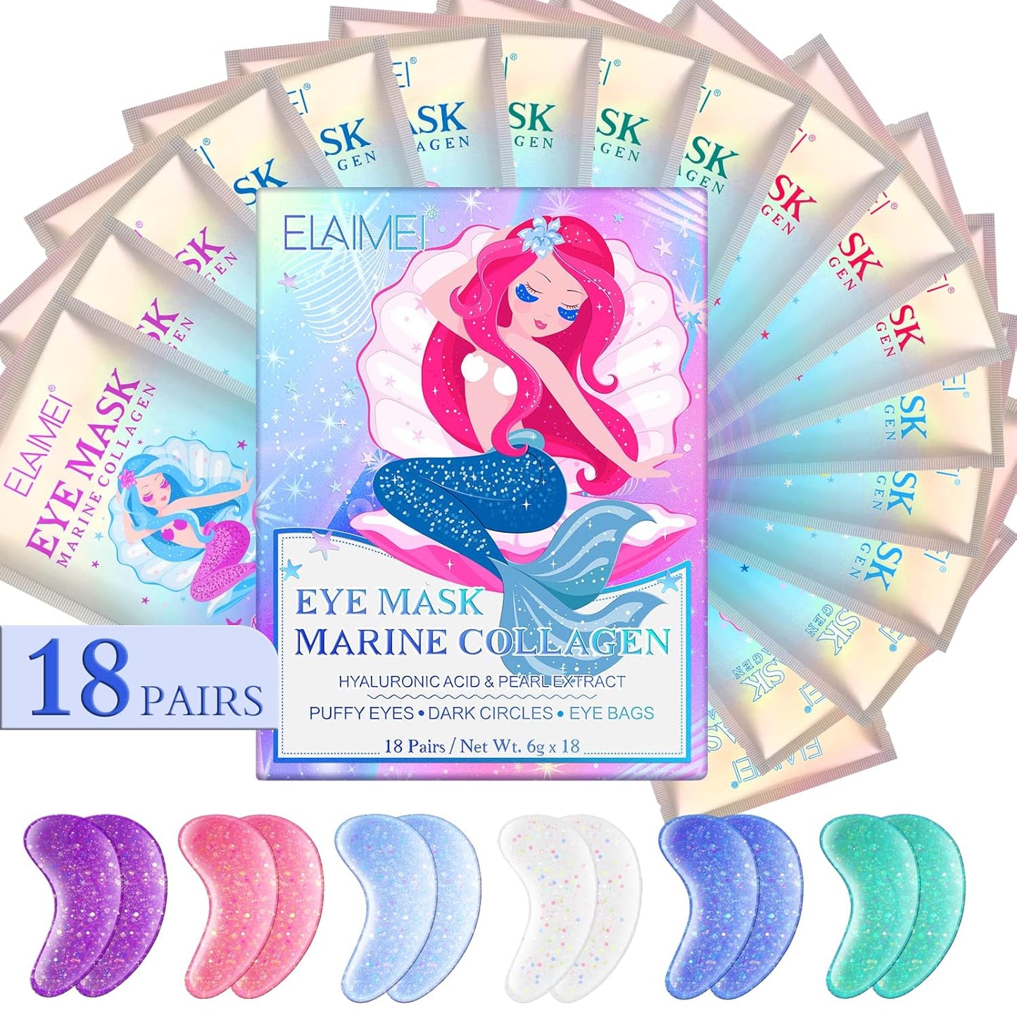 NUEDSFXO Eye Gels, Under Eye Masks for Puffy Eyes & Dark Circles & Eye Bags, Natural Marine Collagen Hyaluronic Pearl Under Eye Patches, Face Moisturizer Treatment, Reduce Wrinkles (18 Pcs)