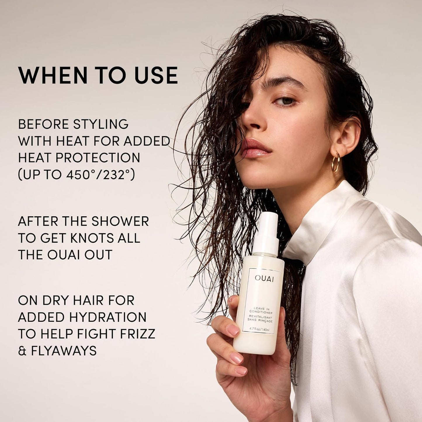 OUAI Leave In Conditioner & Heat Protectant Spray - Prime Hair for Style, Smooth Flyaways, Add Shine and Use as Detangling Spray - No Parabens, Sulfates or Phthalates (1.5 oz)