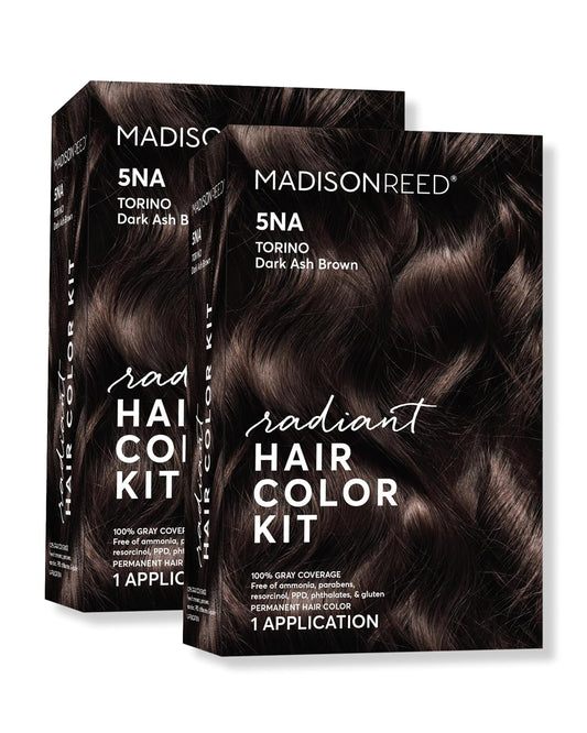 Madison Reed Radiant Hair Color Kit | 5NA Dark Ash Brown with Cool Smoky Undertones (Torino Brown) for 100% Gray Hair Coverage | Dimensional Permanent Hair Dye | PPD-Free & Ammonia-Free | 2 Pack