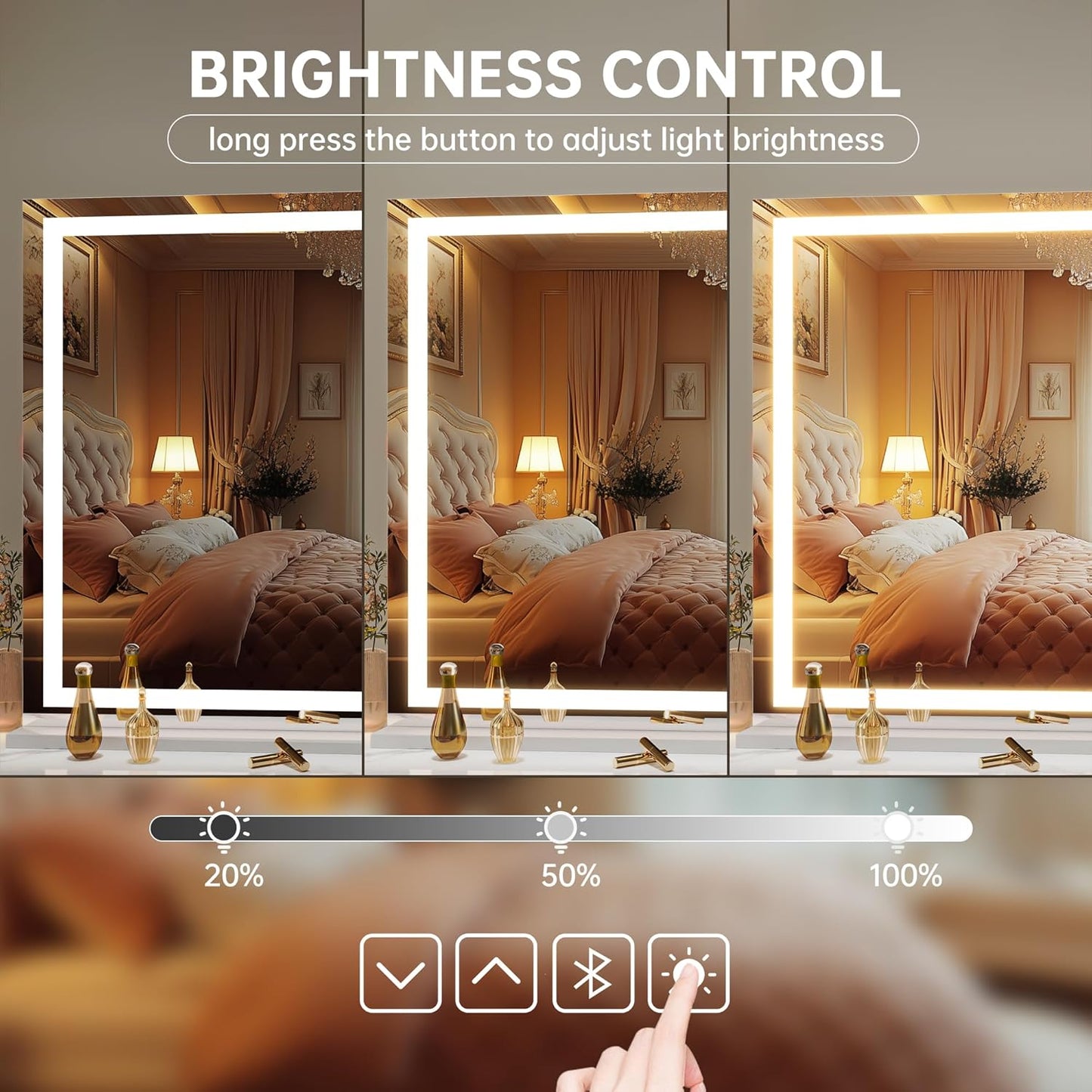 Hasipu Vanity Mirror with Lights and Bluetooth Speaker, 55" x 35.8" LED Makeup Mirror, Lighted Makeup Mirror with Dimmable 3 Modes, Touch Screen Control Vanity Mirror Square White