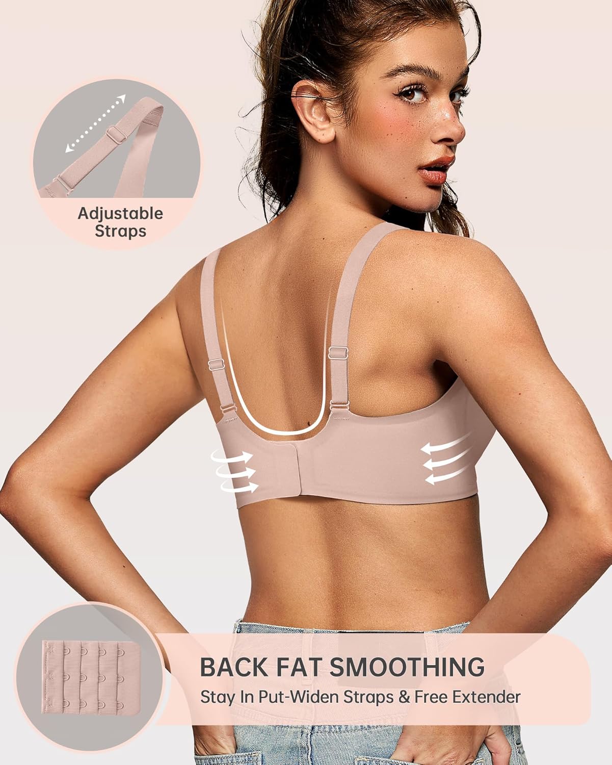 OEAK Womens Deep V Bras Wireless Comfortable Bra Supportive No Underwire Bras Tshirt Push Up Bralettes Plunge Seamless Bra