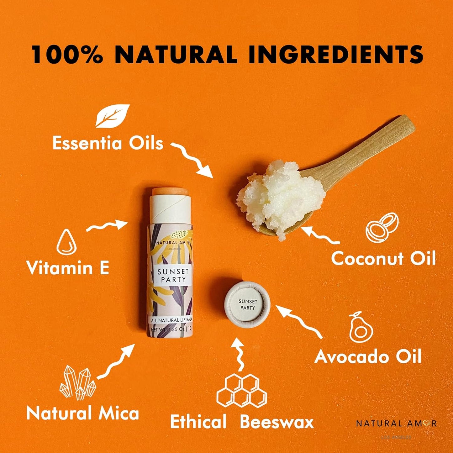 Natural Amor All Natural Lip Balm - 0.3oz Paper Tube - Handcrafted with Beeswax, Vitamin E, Essential Oil and Coconut Oil - Cruelty-Free, Citrus Scent