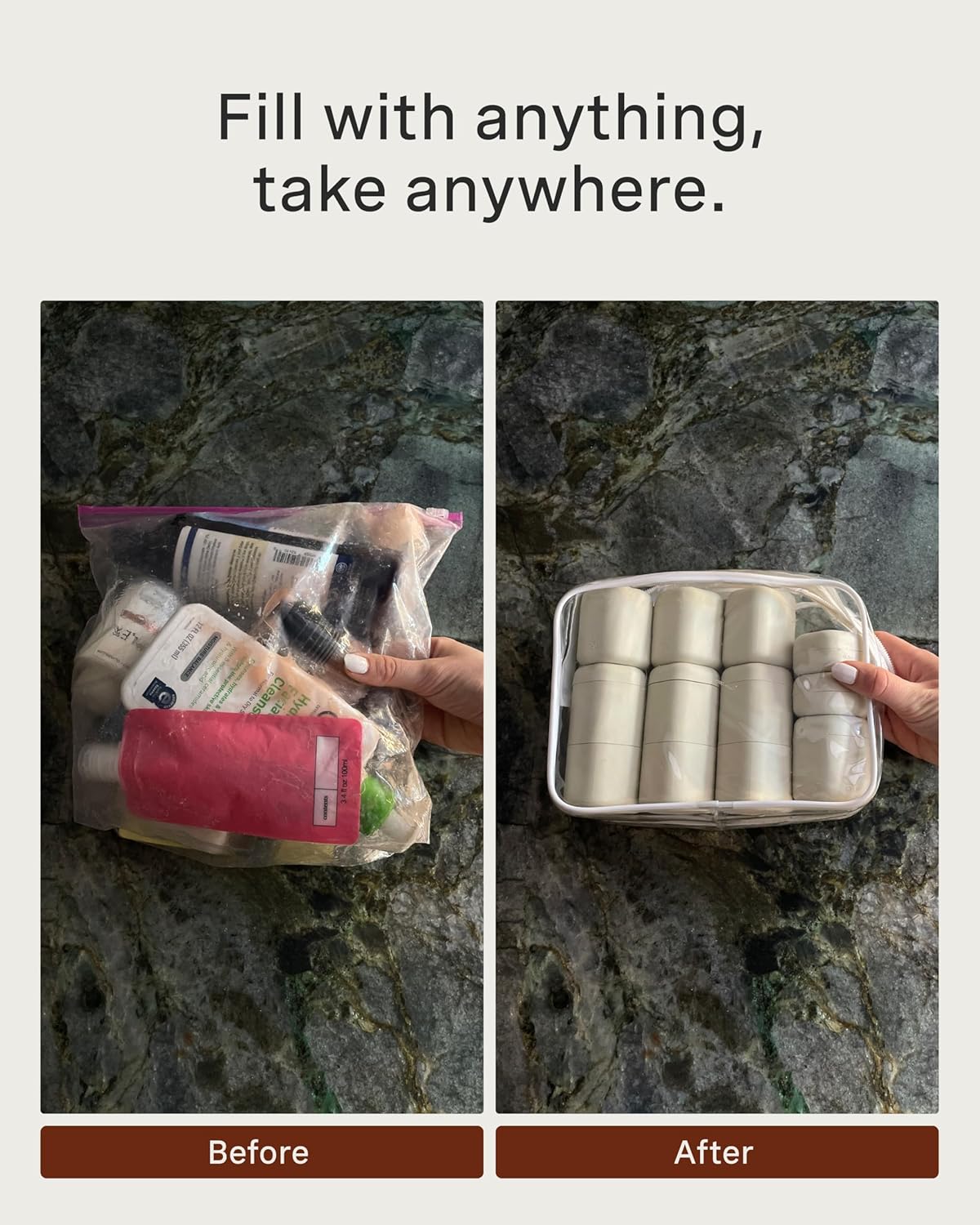 Cadence Travel Containers - Core Skincare Set - Magnetic Containers with Lids,2 Small (0.56oz) & 3 Medium (1.32oz) - Cleanser, Moisturizer, Serum, Makeup Remover & Sun Icon Labels - Charcoal