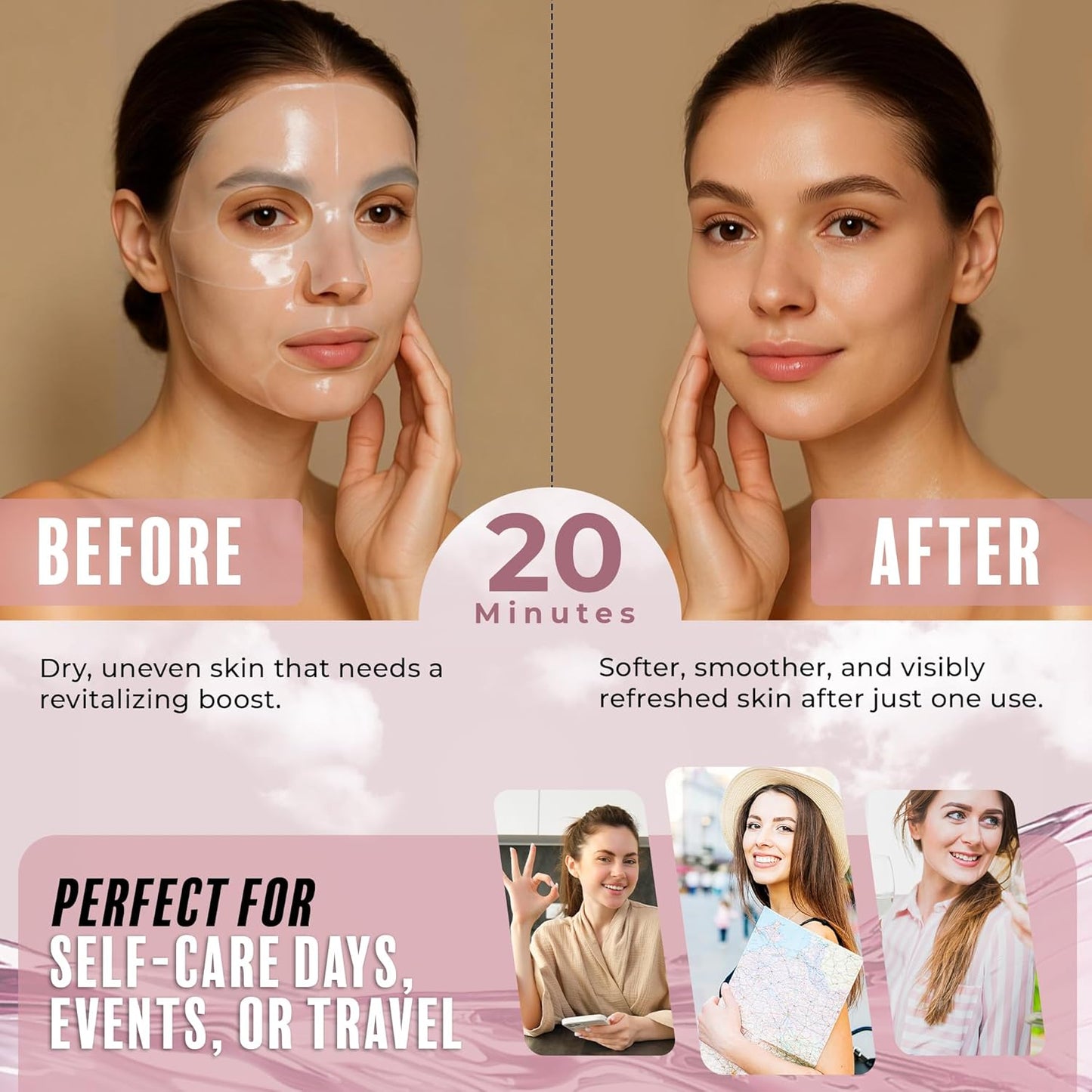 Magic Melting Face Mask - Collagen Ultra Hydrating Overnight Hydrogel Mask, Pore Minimizer For Face with Glass Skin Effect - Vegan, Clean Beauty, Made in Korea - Pack of 6