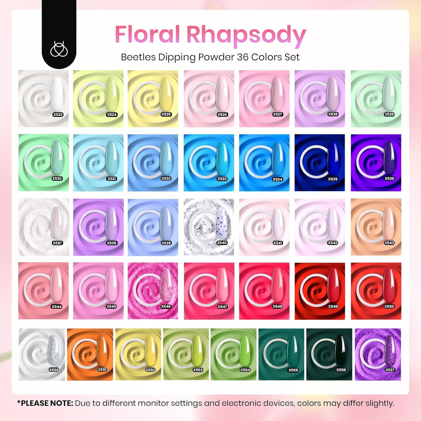 Beetles Dip Powder Nail Kit, 36 Colors Glitter Nude Pink Red Green Pastel Dipping Powder Starter Kit Quick Drying Nail Set for French Nails Art Manicure DIY Salon Gift for Women