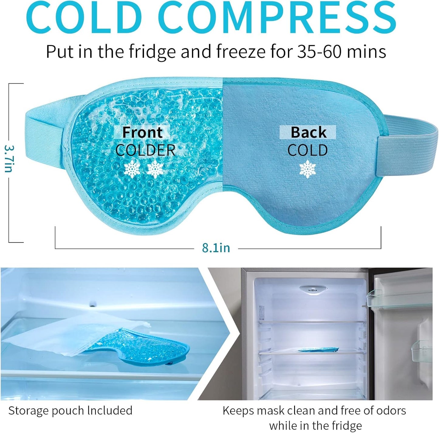 Cooling Eye Mask with Gel Bead, Reusable Cold Compress Ice Pack Sleeping Eye Cooling Pads for After Eyelid Surgery, Puffiness, Puffy Eyes, Headache, Migraine Relief(Blue)