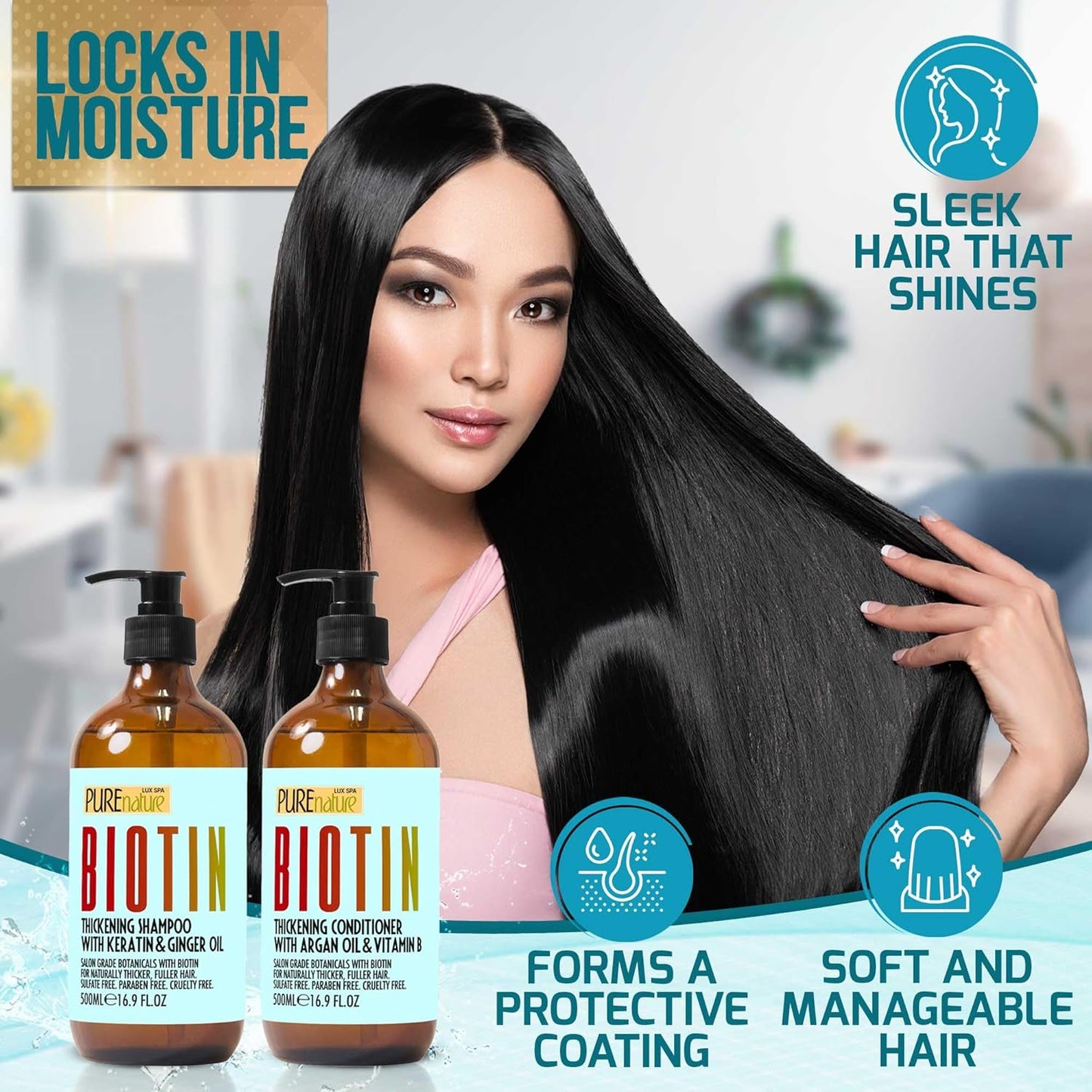 Biotin Shampoo and Conditioner Set - Volume Boosting Formula for Men and Women to Help Thinning Hair - Sulfate and Paraben Free with Thickening Properties - Volumizing Products to Improve Fullness