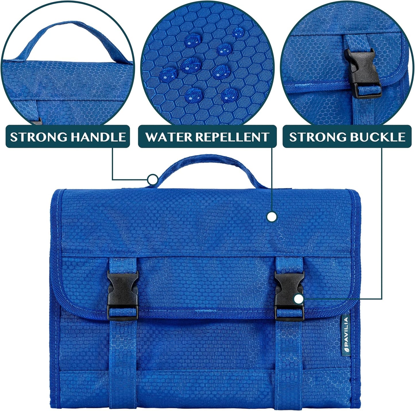 PAVILIA Travel Hanging Toiletry Bag for Women Men, Large Capacity Makeup Bag Kit, Waterproof Cosmetic Storage Organizer Case for Bathroom Shower