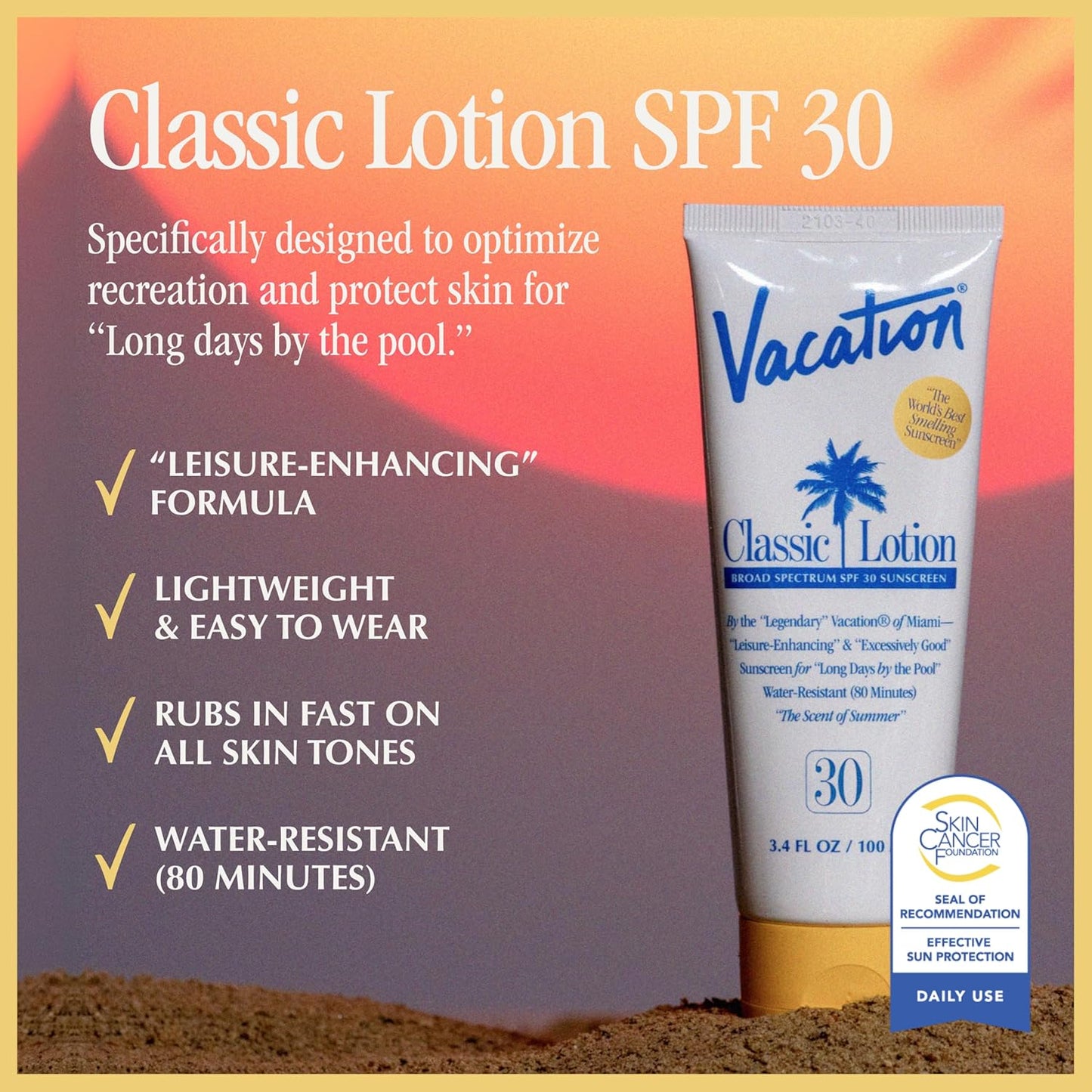 Vacation Classic Sunscreen Lotion SPF 30 & Air Freshener Bundle, Water-Resistant, Lightweight, Transparent on All Skin Tones, Dermatologist-Tested, Vegan, Travel Size, 3.4 Fl. Oz.