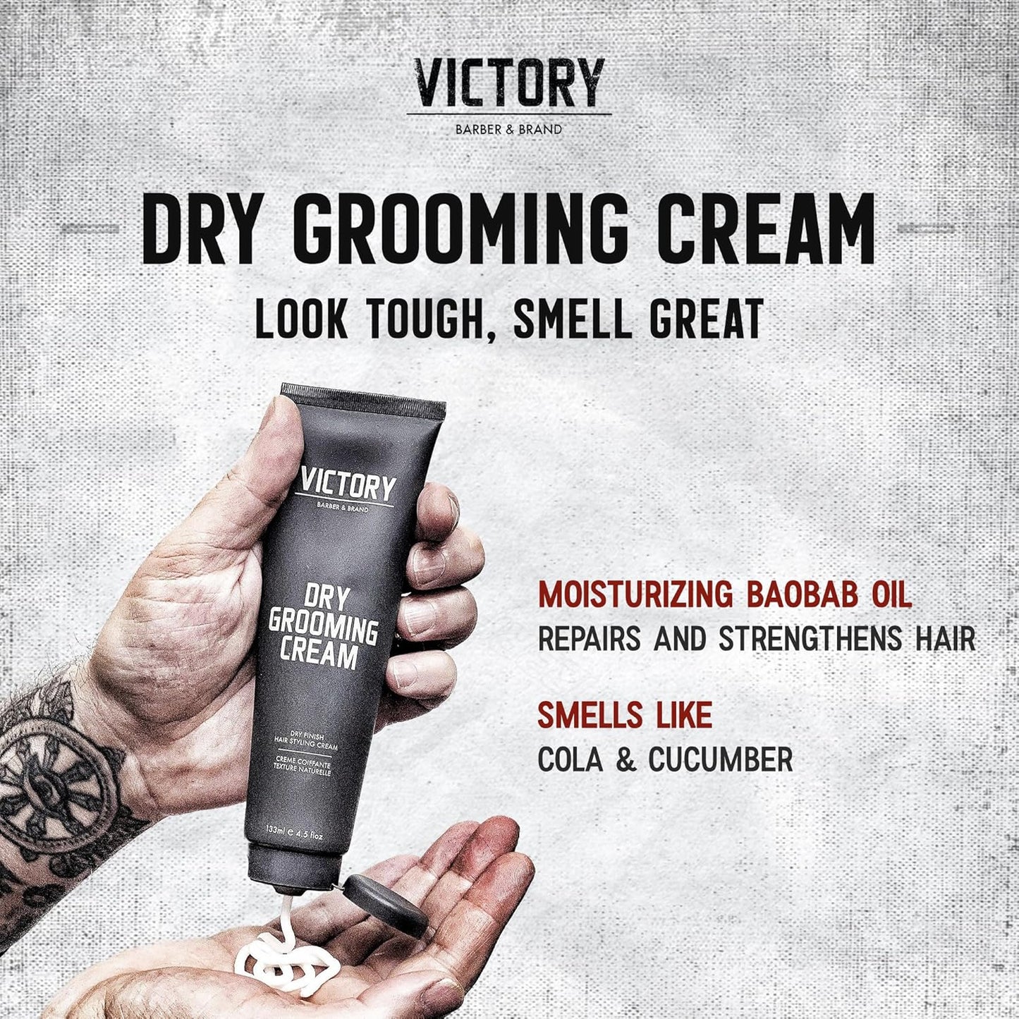 Dry Grooming Hair Cream for Men by Victory Barber & Brand | Men’s Hair Products Made in the USA | Anti Frizz Styling Cream | Wave Pomade for Styling Medium Length Hair with a Natural Finish