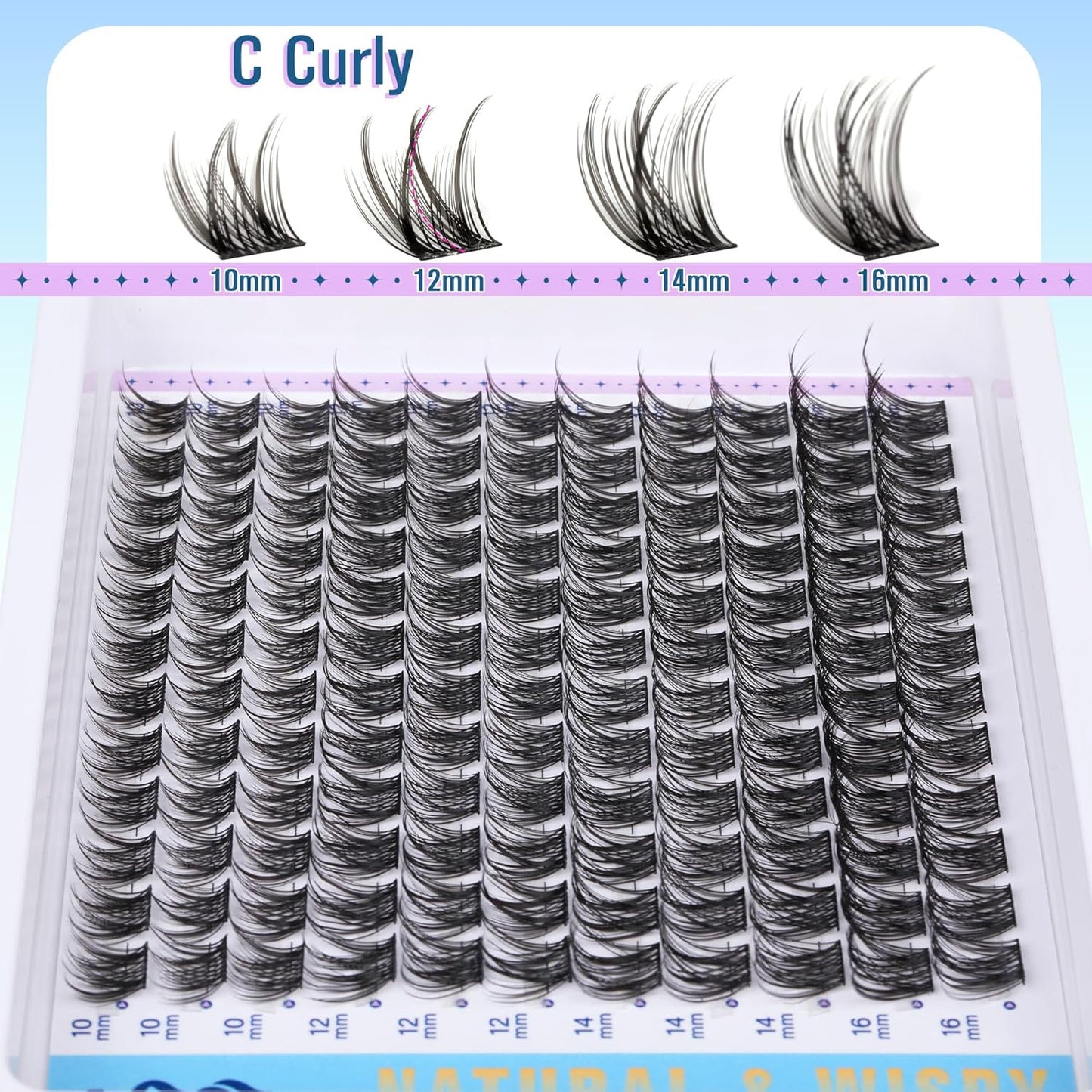 Wispy Lash Clusters Kit DIY Lash Extension Kit Natural Look C-curly Cluster Eyelash Extension Kit Volume 10-16MM Individual Eyelashes Kit with Lash Remover by Newcally