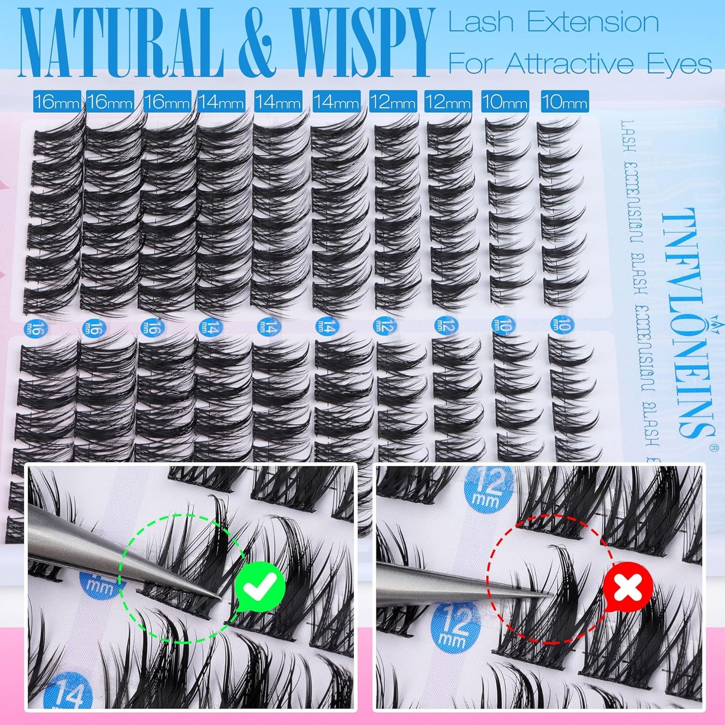 Manga Lash Clusters Kit Natural Lash Extension Kit Wispy Eyelash Extension Kit Soft Eyelash Clusters Anime Individual Lashes Kit Cluster Eyelash Extensions with Bond and Seal and Tweezers TNFVLONEINS