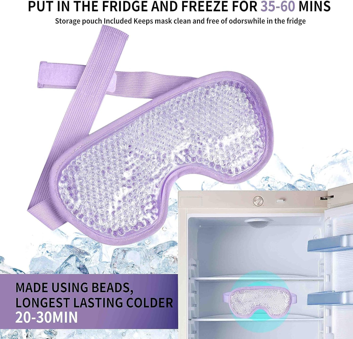 Cooling Eye Mask with Gel Bead, Reusable Cold Compress Ice Pack Sleeping Eye Cooling Pads for After Eyelid Surgery, Puffiness, Puffy Eyes, Headache, Migraine Relief （Purple）