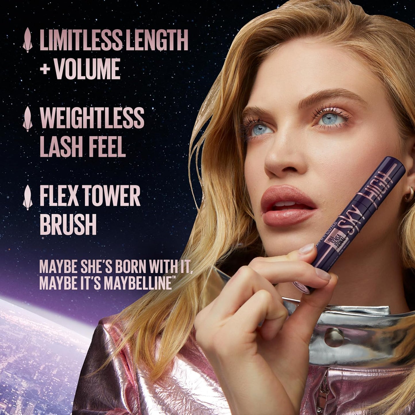 Maybelline Lash Sensational Sky High Washable Mascara, Volumizing, Lengthening, Defining, Curling, Multiplying, Buildable Mascara Make Up Formula, Green Altitude, 1 Count