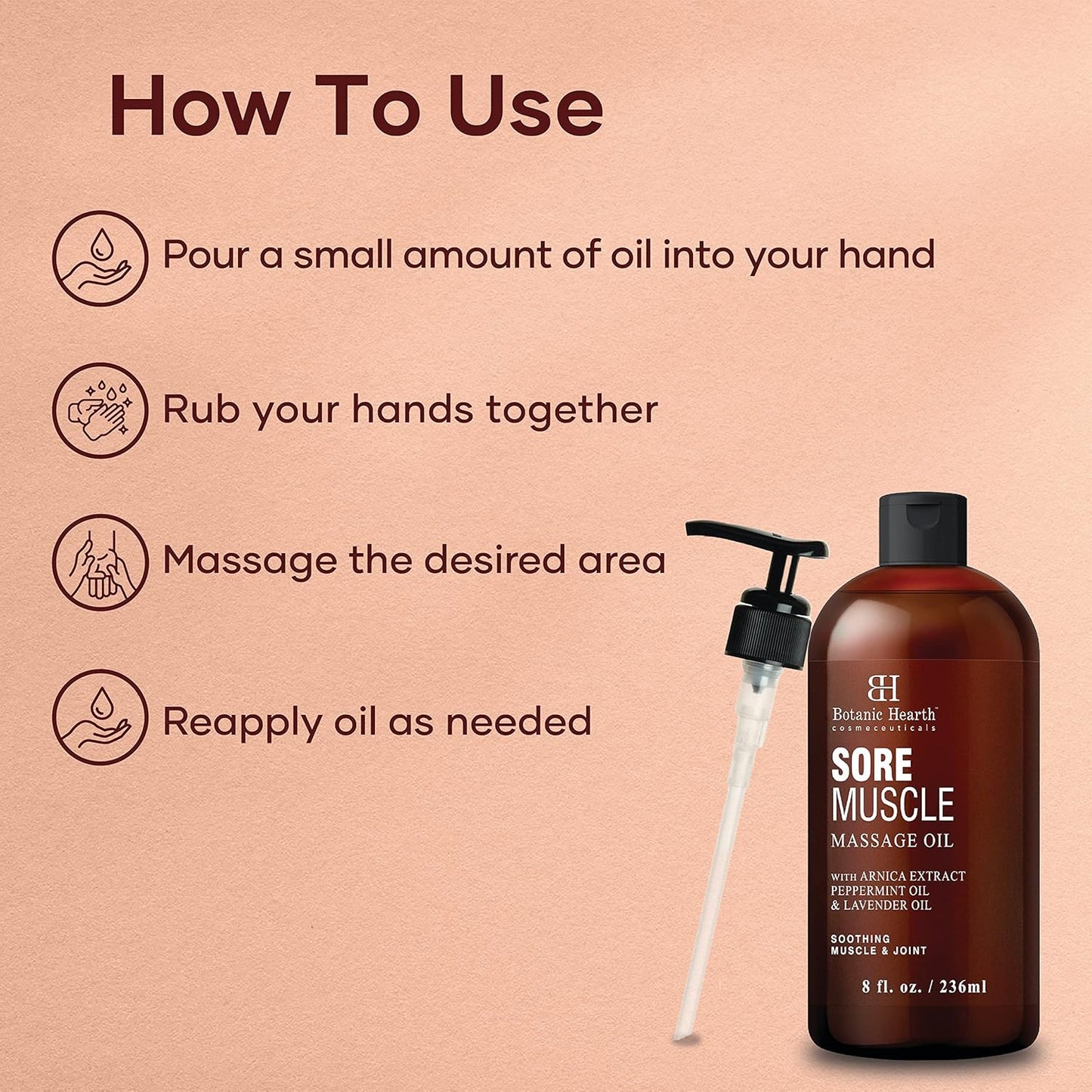 Botanic Hearth Sore Muscle Massage Oil | with Arnica Montana Extract and Essential Oils | Warming and Relaxing | Soothes Tired Sore Muscles and Joints, 8 Fl Oz