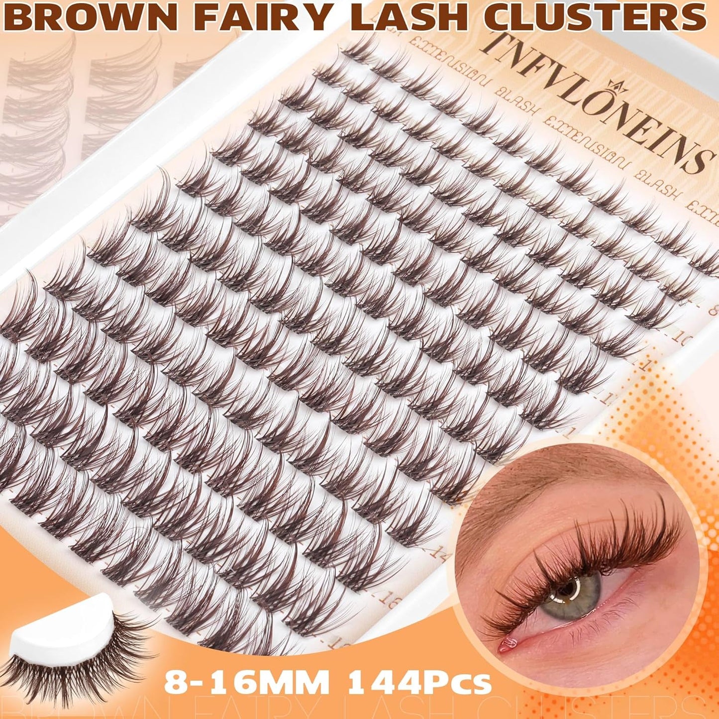 TNFVLONEINS Brown Lash Clusters Fairy Cluster Eyelash Extensions Natural Eyelash Clusters Wispy Individual Lashes Clusters Spiky Lash Extension Dark Brown Cluster Lashes DIY C-Curly Eyelash Extension